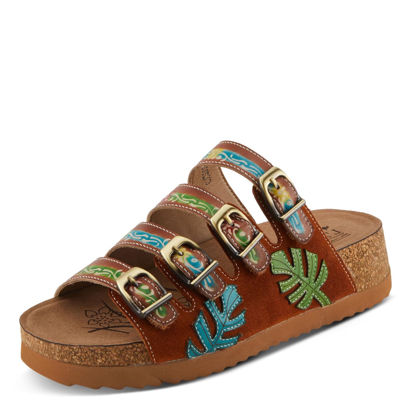 Spring Step L'Artiste Women's TOOCOOL Adjustable Hand-Painted Flatform Sandals Brown Multi EU 41 / US 9.5-10