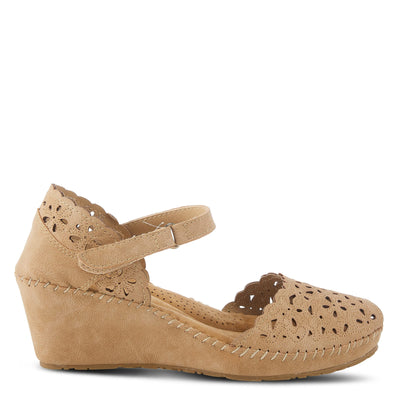 PATRIZIA Spring Step Gennina Wedge Sandals for Womens - Laser Cut Ladies Sandals with Embroidery - Hook and Loop Closure Womens Sandals - Tan EU 35 / US 5