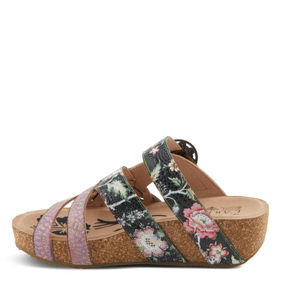 Spring Step L'Artiste Women's BRADY Hand-Painted Floral Cork Wedge Sandals Lilac Multi EU 41 / US 9.5-10