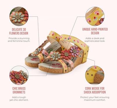 Spring Step L'Artiste Women's Delight Slide Sandals | Adjustable Hook & Loop Straps, Lightweight Designer Sandals for Women Yellow Multi EU 35 / US 5