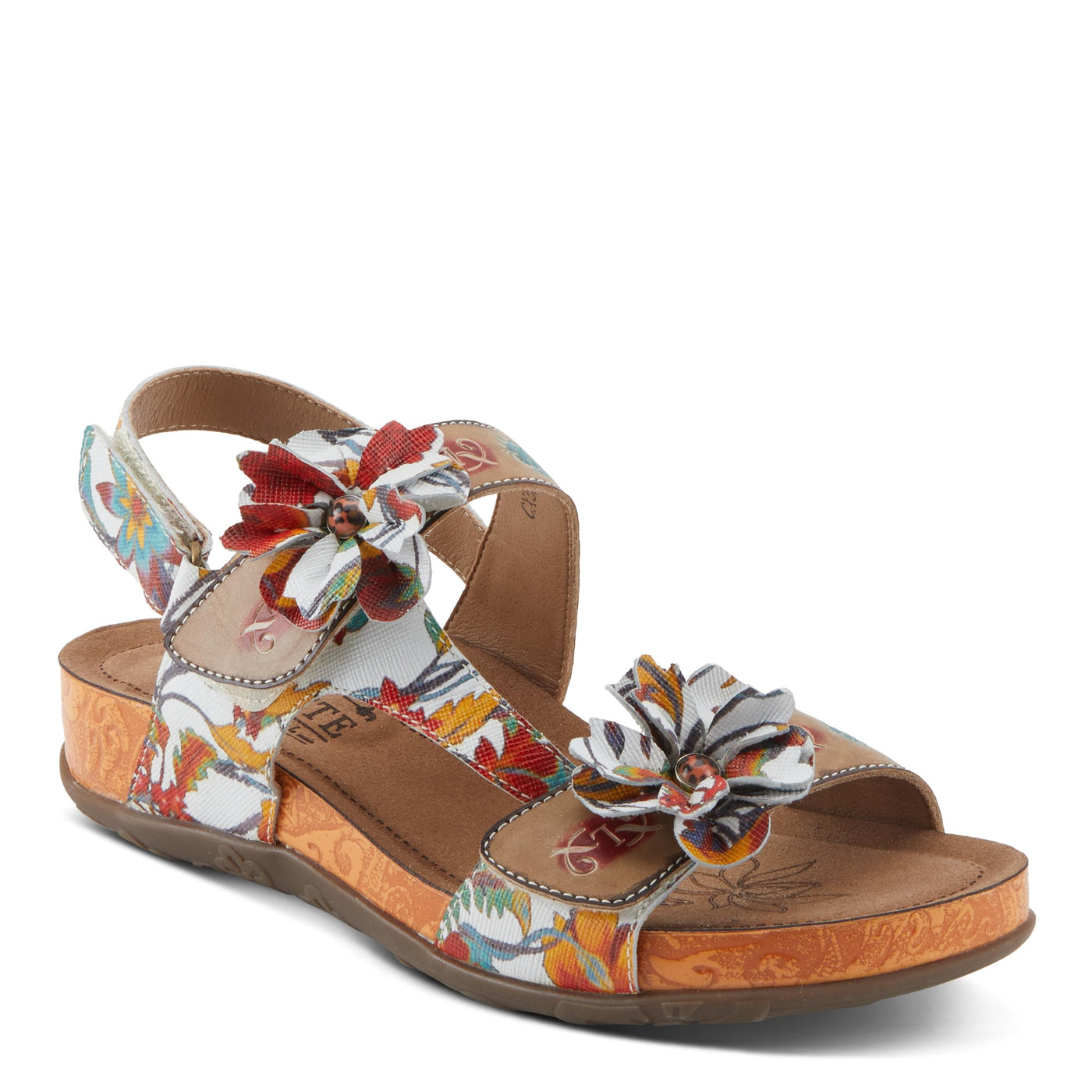 Spring Step L'Artiste Women's ERICA-SPRING Leather Slide Sandals with Decorative Floral Accents White Multi EU 41 / US 9.5-10