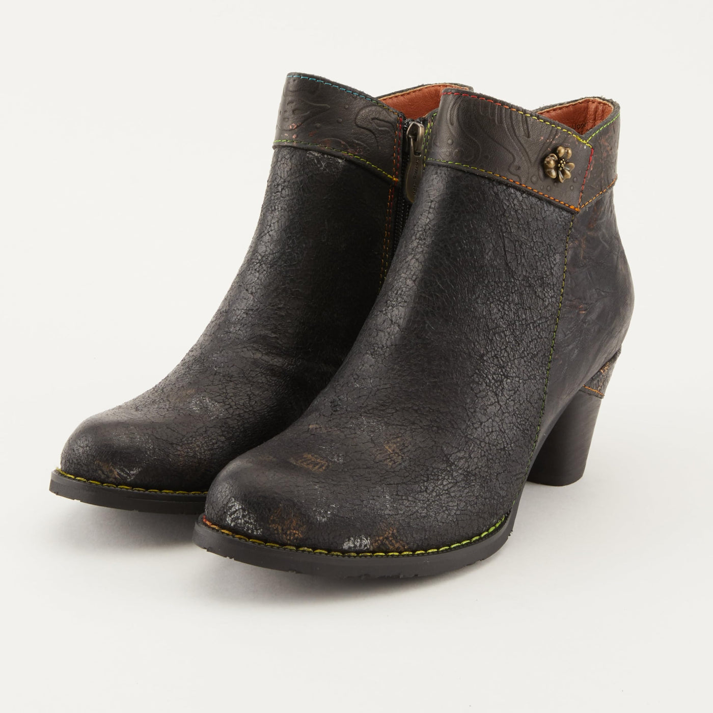 Spring Step L'Artiste Bestlove Ankle Boots for Women Low Heel | Casual Women's Boots Women with Metallic Brush Strokes and Cushion Footbed Black Multi EU 41 / US 9.5-10