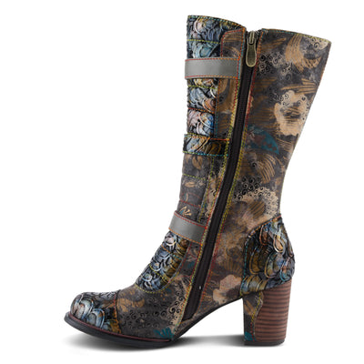 Spring Step L'Artiste Averie Women's Moto-Inspired Bootie - Quilted Upper, Metallic Prints, Decorative Straps Grey Multi EU 39 / US 8.5