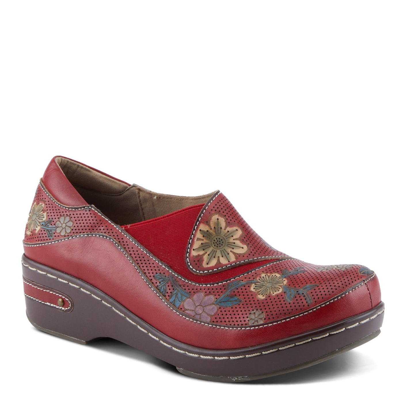 Spring Step L'Artiste Burbank-Flower Women's Bohemian Clogs - Perforated Leather, Artistic Flair, Luxurious Comfort Red Multi EU 42 / US 10.5-11
