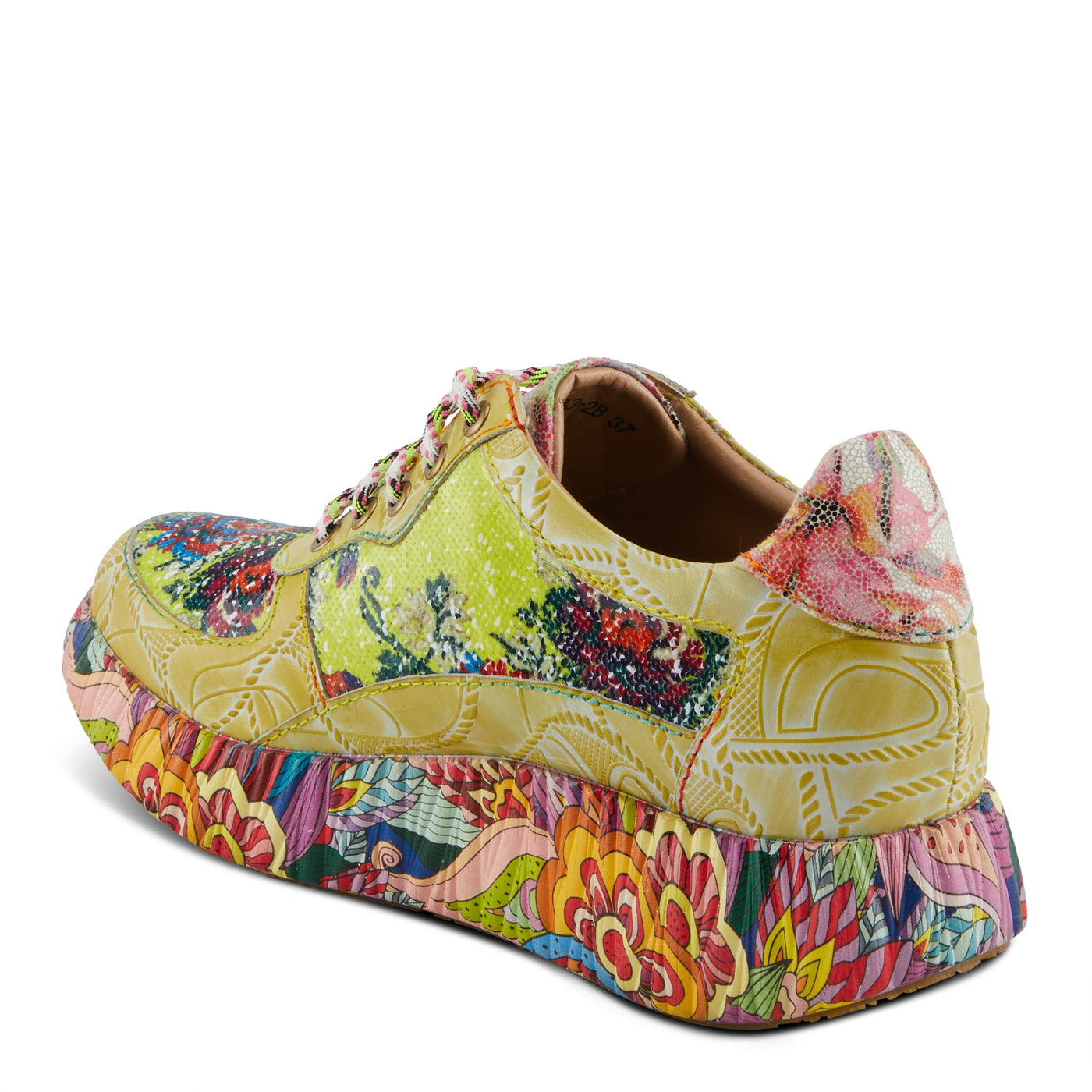 Spring Step L'Artiste Women's CAFFEY Multicolored Fashion Sneakers | Unique Energetic Patterns Lime Green Multi EU 36 / US 5.5-6