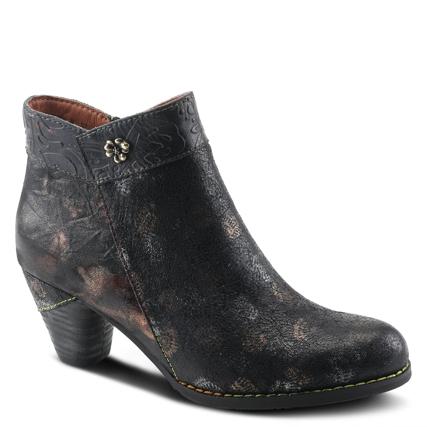 Spring Step L'Artiste Bestlove Ankle Boots for Women Low Heel | Casual Women's Boots Women with Metallic Brush Strokes and Cushion Footbed Black Multi EU 38 / US 7.5-8