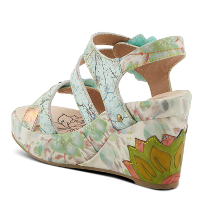 Spring Step L'Artiste Women's Karnitsky Floral Leather Sandals - Hand-Painted Lotus Motif, Metallic Straps Mint Green Multi EU 38 / US 7.5-8