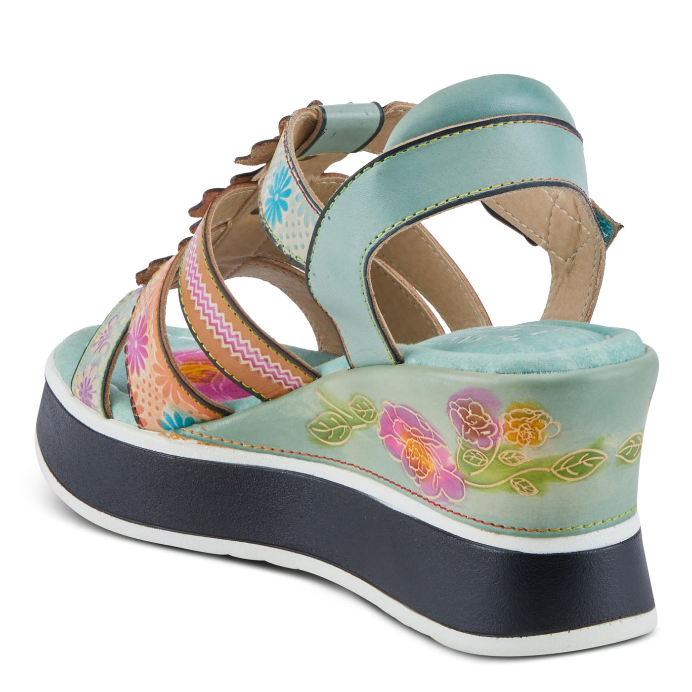 Spring Step L'Artiste Women's FloralBloom - Hand-Painted Lightweight Athleisure Sandals Mint Green Multi EU 38 / US 7.5-8