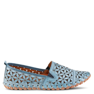 Spring Step Flowerflow Shoes for Women - Leather Womens Loafer with Floral Laser Cutout - Comfortale Slip-On Shoes for Womens Blue