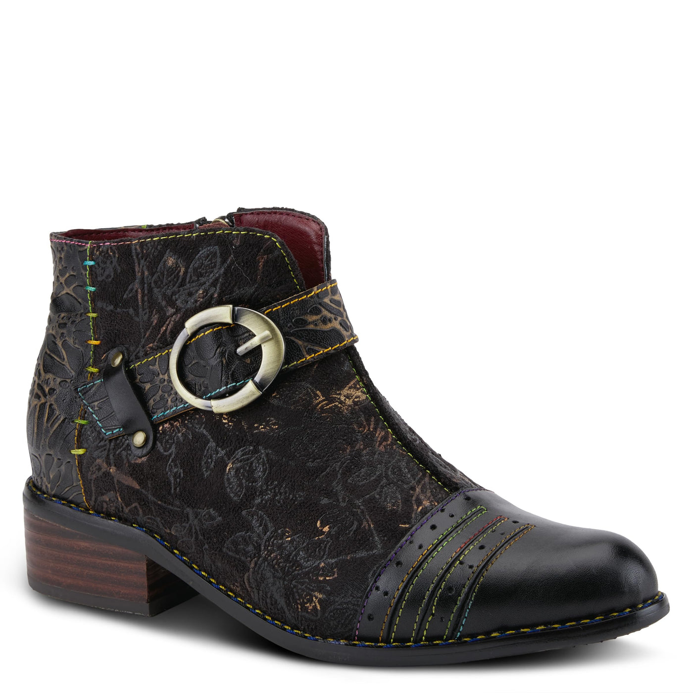 L'Artiste Women's Georgiana Chelsea Boot – Hand-Painted Leather with Metallic Microsuede, Decorative Buckle, and Rainbow Stitching Black Multi EU 38/7.5-8