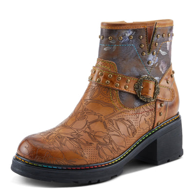Spring Step L'Artiste Branchout Women's Floral Bootie - Handpainted & Printed Designs, Standout Statement Shoes Camel Multi EU 35 / US 5