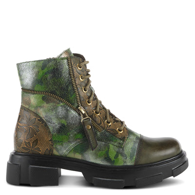 Spring Step L'Artiste Carnelian Booties for Women - Leather Ankle Boots with Lace-up and Zipper - Hand-Painted Womens Boots for Outdoor - Olive Multi EU 42 / US 10.5-11