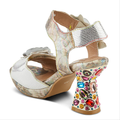 Spring Step L'Artiste Women's SMASHING Metallic Leather Sandals - Opulent Decorative Flowers, Sculpted Jewel Heel, Wearable Art Footwear Ice Multi EU 41 / US 9.5-10