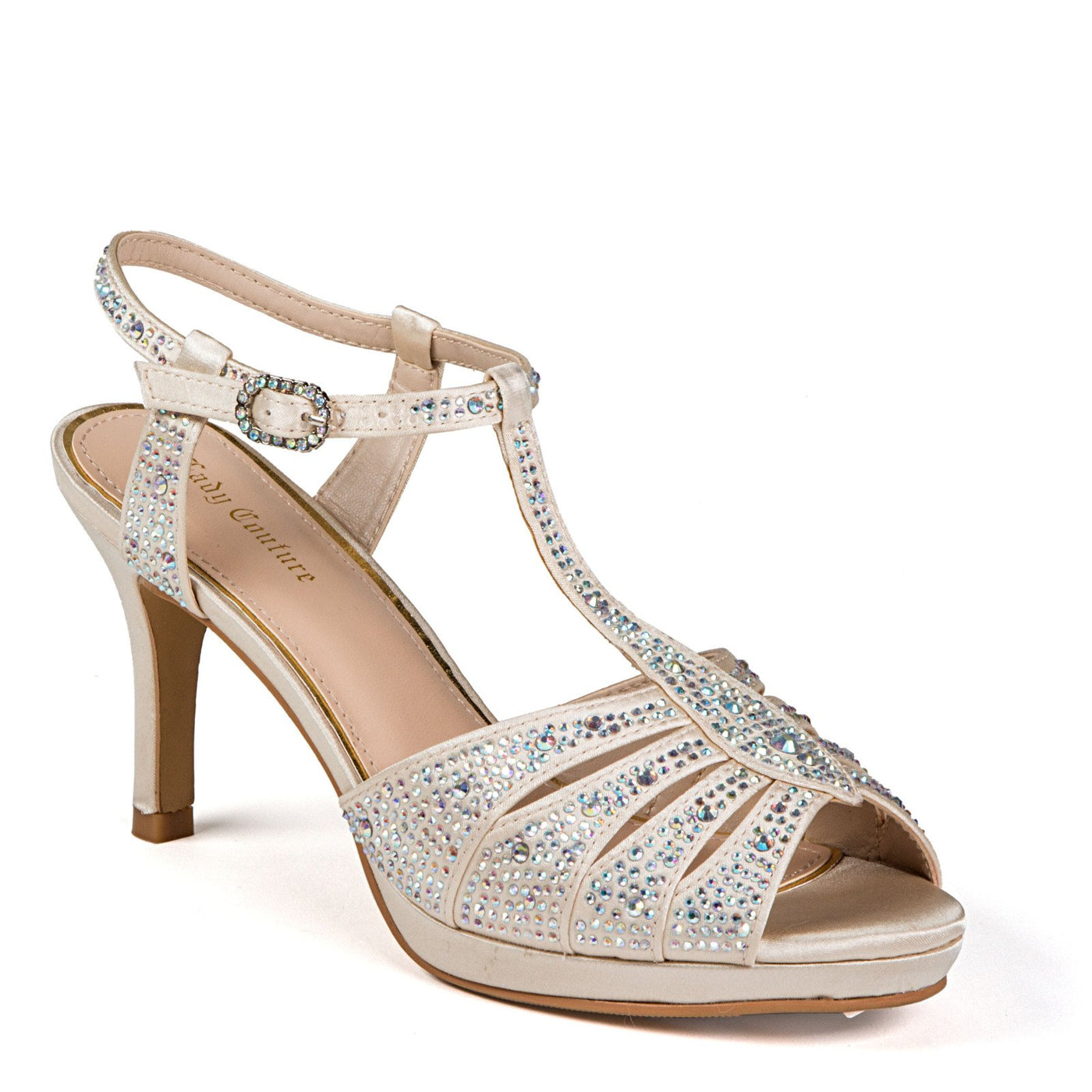 LADY COUTURE Women's Dressy Sandals with Rhinestone, MIDNIGHT Champagne 36