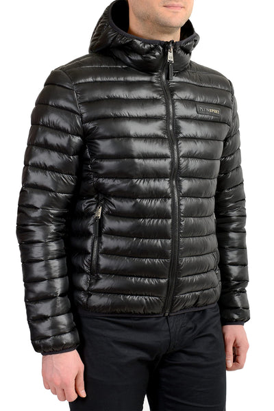 Plein Sport Men's Black Hooded Logo Print Zip Up Parka Jacket Sz US XL IT 54