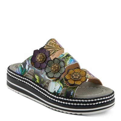 Spring Step L'Artiste Women's NAOMI-MONARCH Comfortable Butterfly Slide Sandals | Hand-Painted Leather Flowers, Hook and Loop Closure