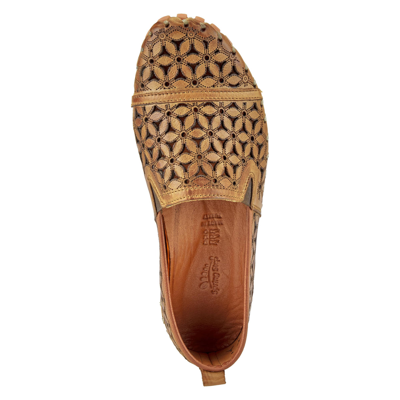Spring Step Flowerflow Shoes for Women - Leather Womens Loafer with Floral Laser Cutout - Comfortale Slip-On Shoes for Womens Light Brown