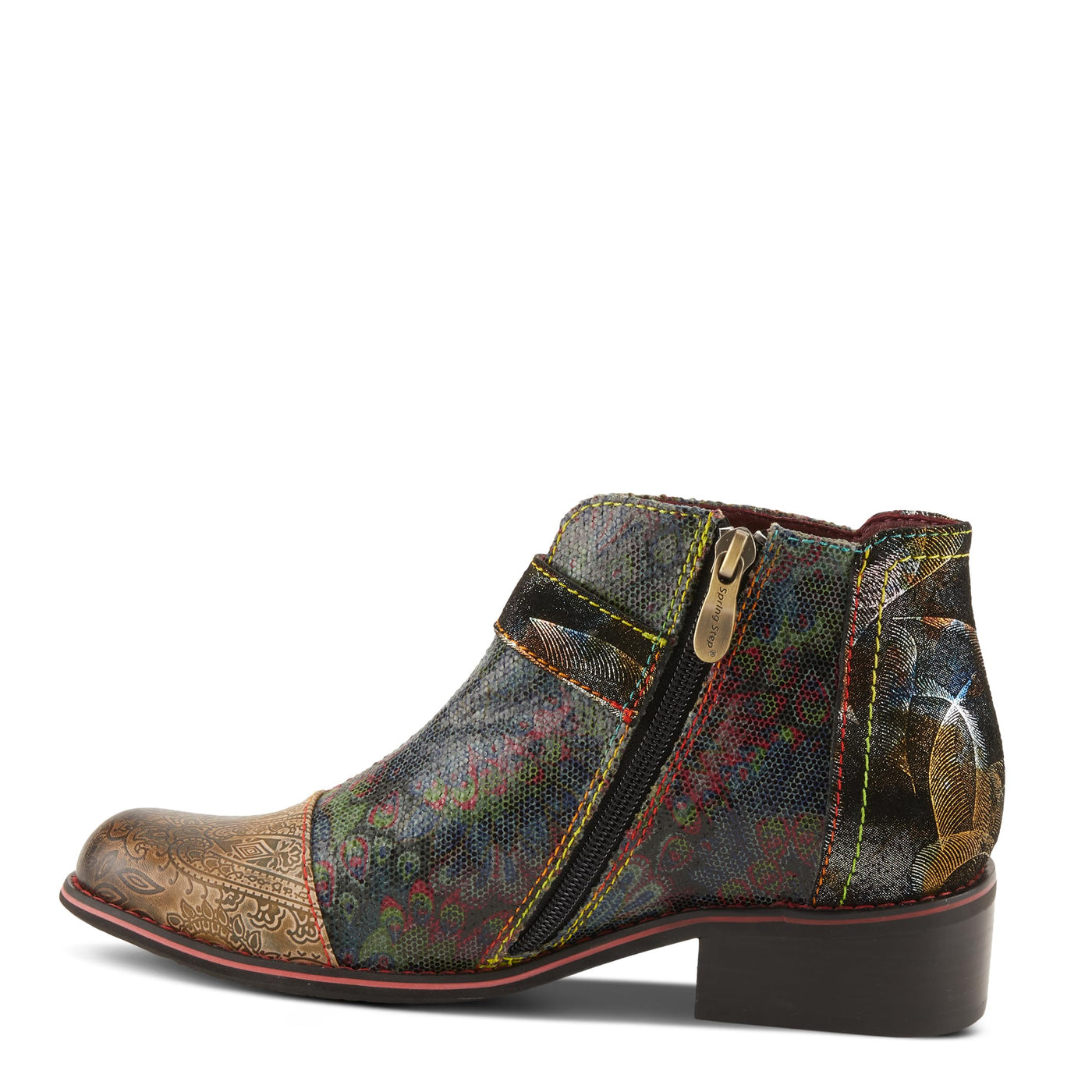 Spring Step L'Artiste Georgiana-Scope Booties for Women - Ankle Boots with Zipper Closure - Hand-Painted Ladies Boots for Outdoor - Olive Multi EU 42 / US 10.5-11