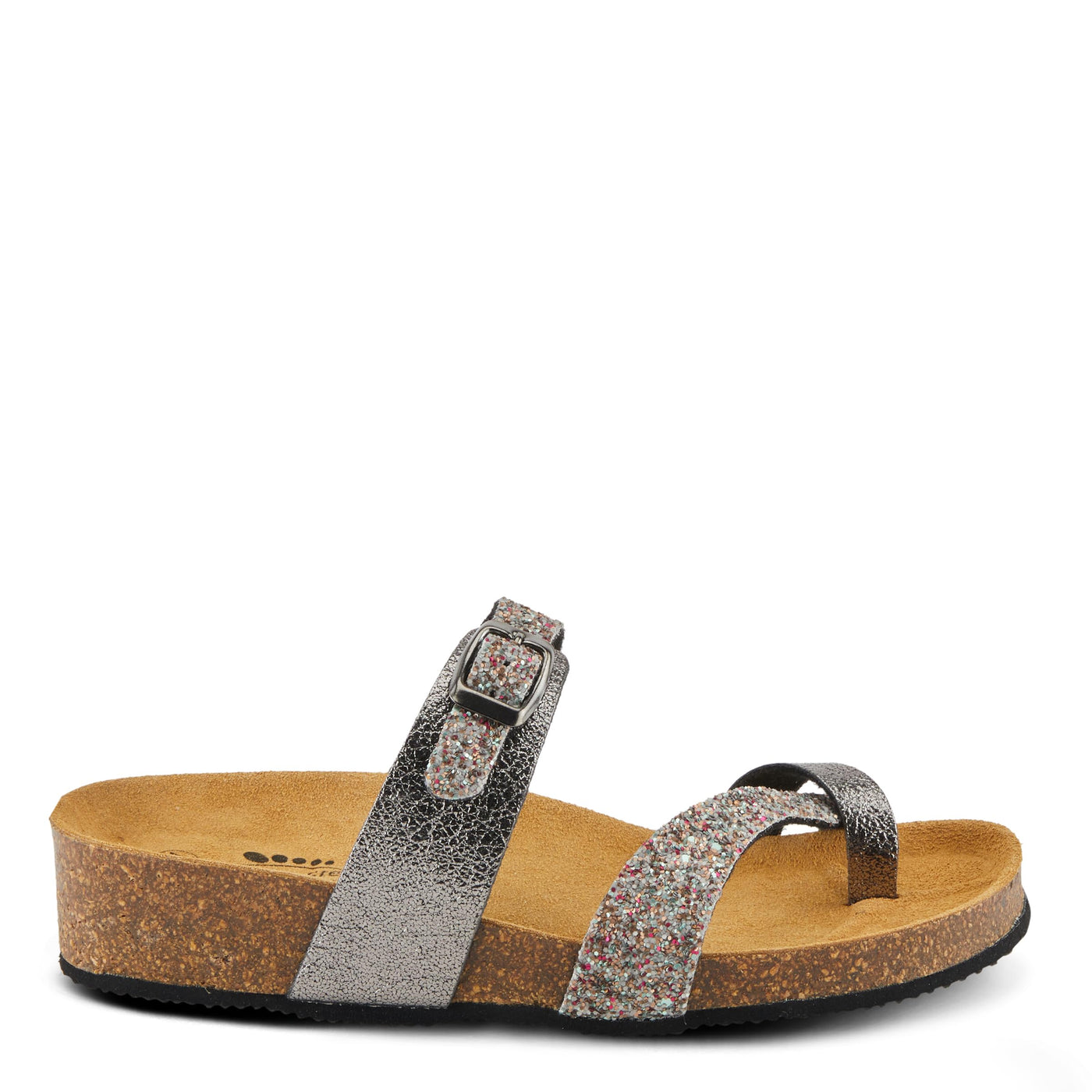 Spring Step BURCH Women's Glamorous Sandals - Glittery Upper, Toe Ring Detail, Cushioned Footbed Pewter EU 38 / US 7.5-8