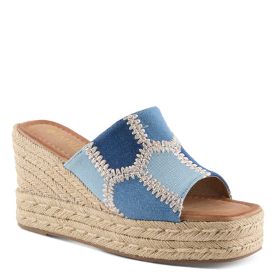 PATRIZIA Women's EVOLET Slide Sandals - Square Toe, Color Block Design, Jute Braided Platform, 4" Heel DENIM MULTI EU 36 / US 5.5-6