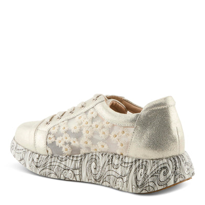 L'Artiste Women's SNEAKHEART Lace-Up Sneakers – Metallic Floral Embroidery, Breathable Mesh, Removable Insole, Street-Chic Design Light Beige Multi EU 38 / US 7.5-8