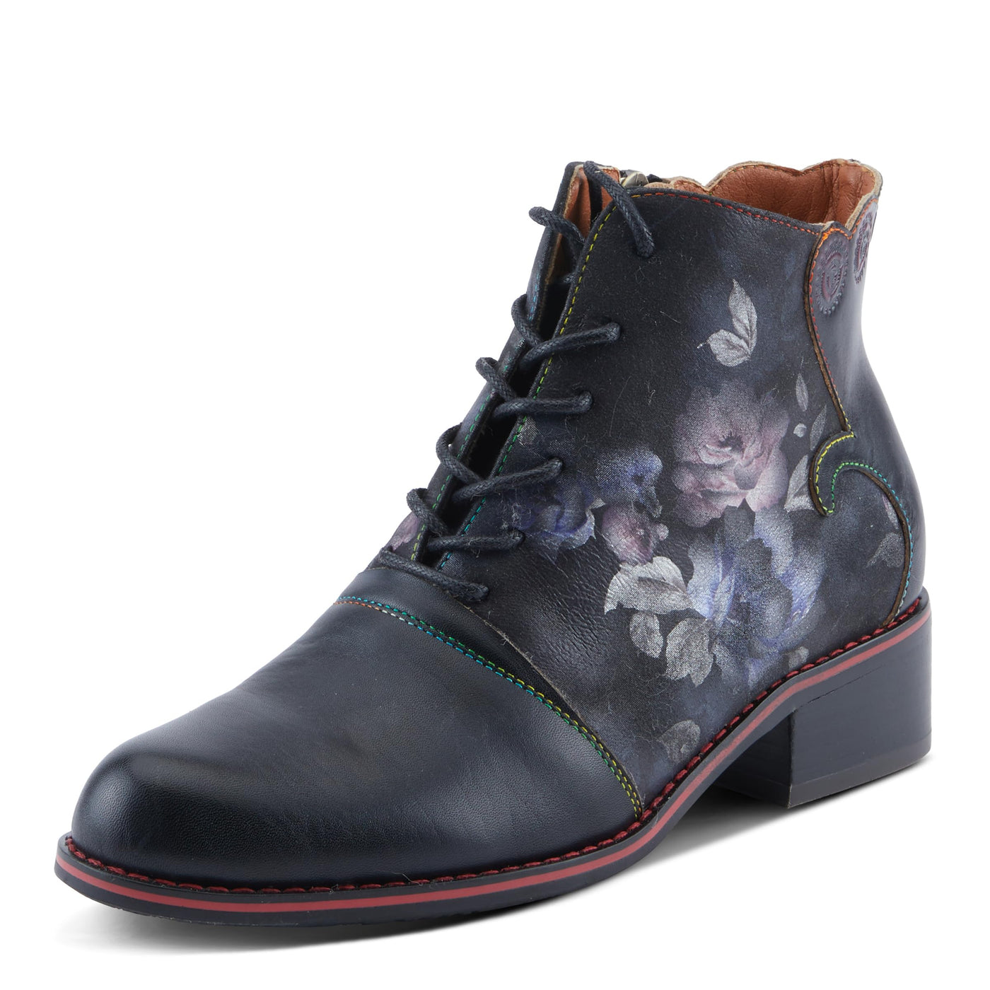 Spring Step L'Artiste Xenia Women's Lace-Up Oxford Bootie - Classic Menswear with Floral Print Shaft Black Multi EU 40 / US 9
