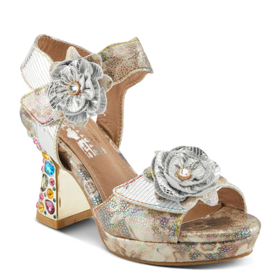 Spring Step L'Artiste Women's SMASHING Metallic Leather Sandals - Opulent Decorative Flowers, Sculpted Jewel Heel, Wearable Art Footwear Ice Multi EU 41 / US 9.5-10