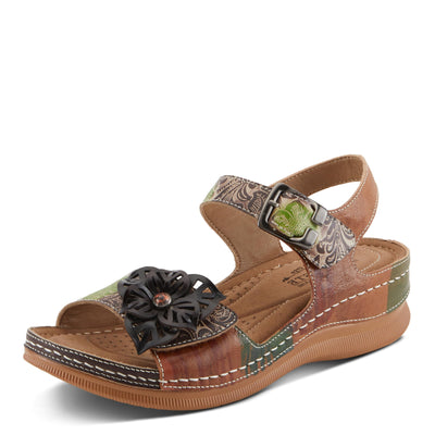 Spring Step L'Artiste Women's JENELLA Hand-Painted Leather Sandals | Chic Floral Embellishments and Customizable Fit Brown Multi EU 40 / US 9