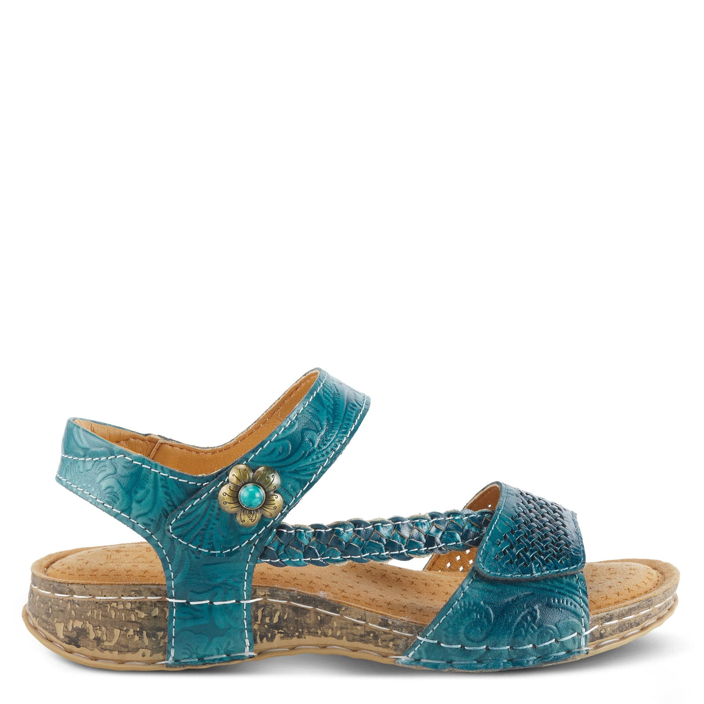 Spring Step L'Artiste Popular Sandals for Women - Ankle Strap Sandal with Hook & Loop - Hand Painted Ladies Sandals for Womens - Blue EU 37 / US 6.5-7