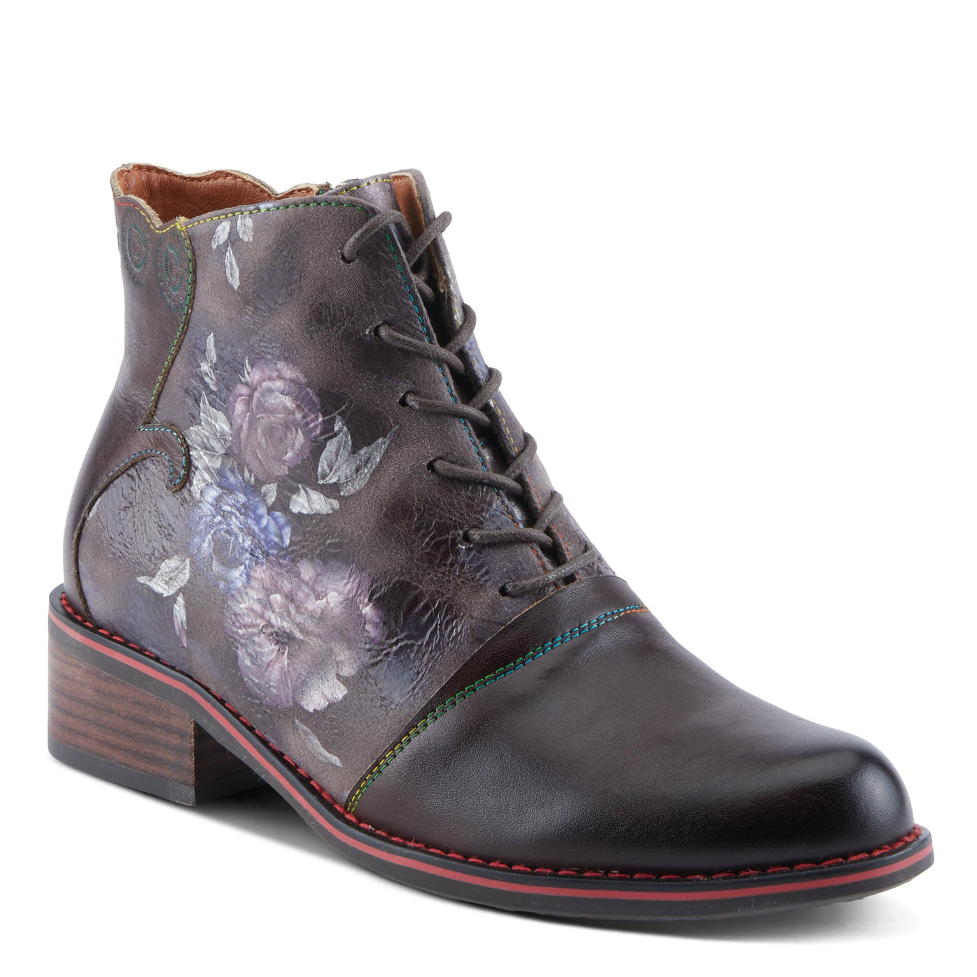 Spring Step L'Artiste Xenia Women's Lace-Up Oxford Bootie - Classic Menswear with Floral Print Shaft