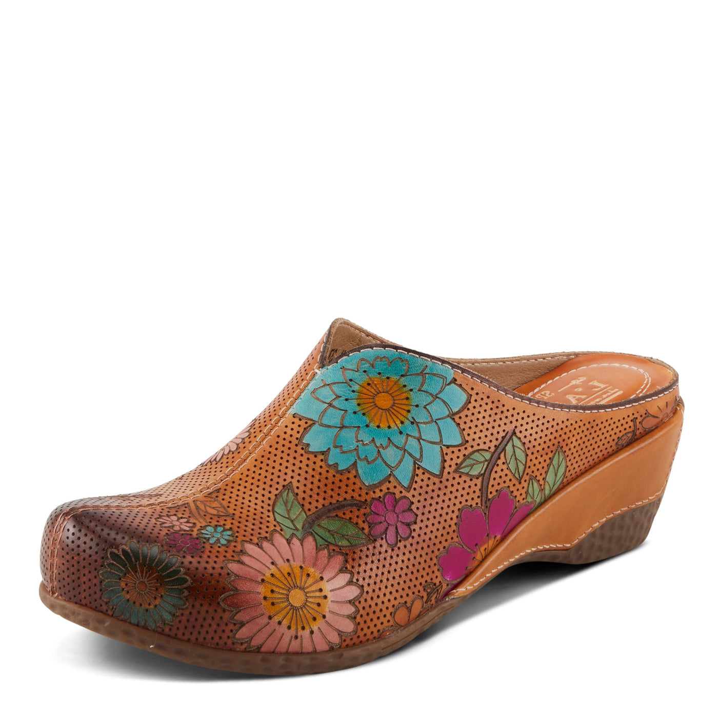 Spring Step L'Artiste Women's CHIENTI Hand-Painted Floral Open Back Sandals Camel Multi EU 39 / US 8.5