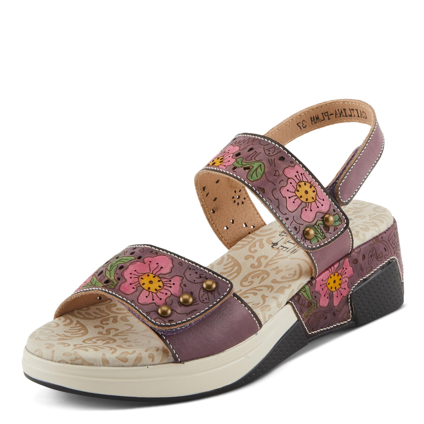 Spring Step L'Artiste Women's CAITLINA - Hand-Painted Floral Athleisure Sandals for Women Plum Multi EU 35 / US 5