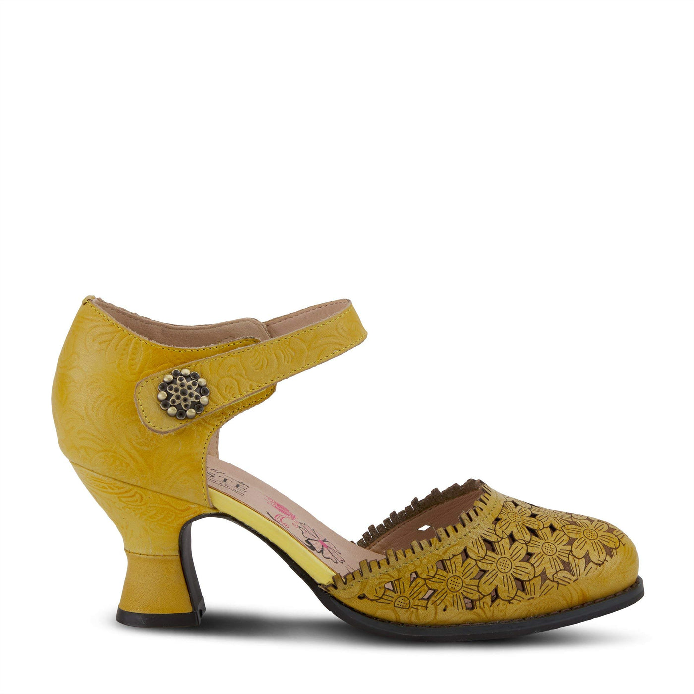 Spring Step L'Artiste Visionary Pump Shoes for Women | French Inspired Hand Painted Leather D'Orsay High Heels for Women with Ankle Strap Yellow EU 37 / US 6.5-7