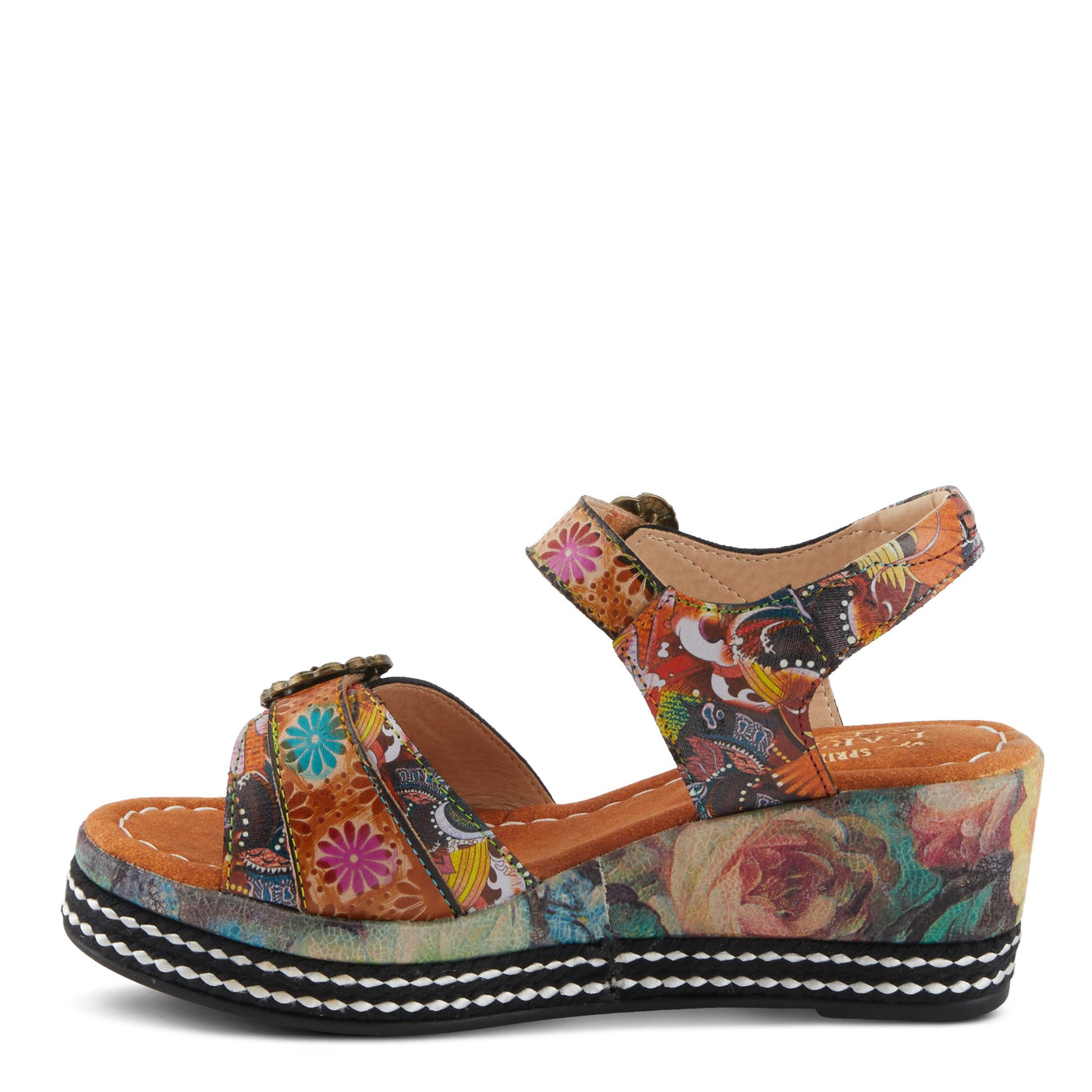 Spring Step L'Artiste Women's FLAVOUR Fashion Wrapped Wedged Sandals | Hand-Painted Leather Accents, Hook and Loop Closure Camel Multi EU 35 / US 5