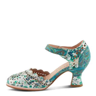 Spring Step L'Artiste Women's Luxe Laser Cut Out Dress Shoes | Leather-Wrapped Salsa Heel, Hook and Loop Closure, Green Multi EU 38 / US 7.5-8