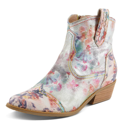 Spring Step L'Artiste Women's FLIRTINI Western Summer Boots - Metallic Leather, Pull Tabs, Low Stacked Heel Pink Multi EU 39 / US 8.5