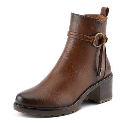 PATRIZIA Women's BRIGGS Heeled Booties with Burnished Finish, Decorative Laces, and Zipper Closure Medium Brown EU 42 / US 10.5-11