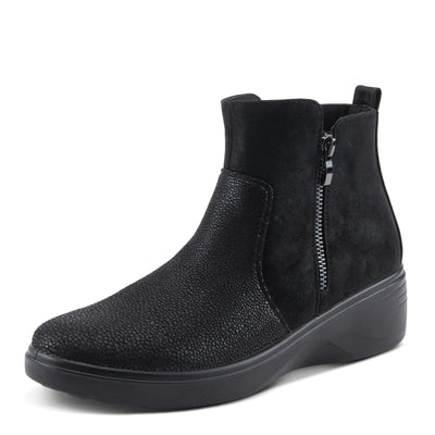 Flexus Women's YANCEY Wedge Booties with Embossed Pattern, Dual Zippers, and Comfortable Fit Black EU 36 / US 5.5-6