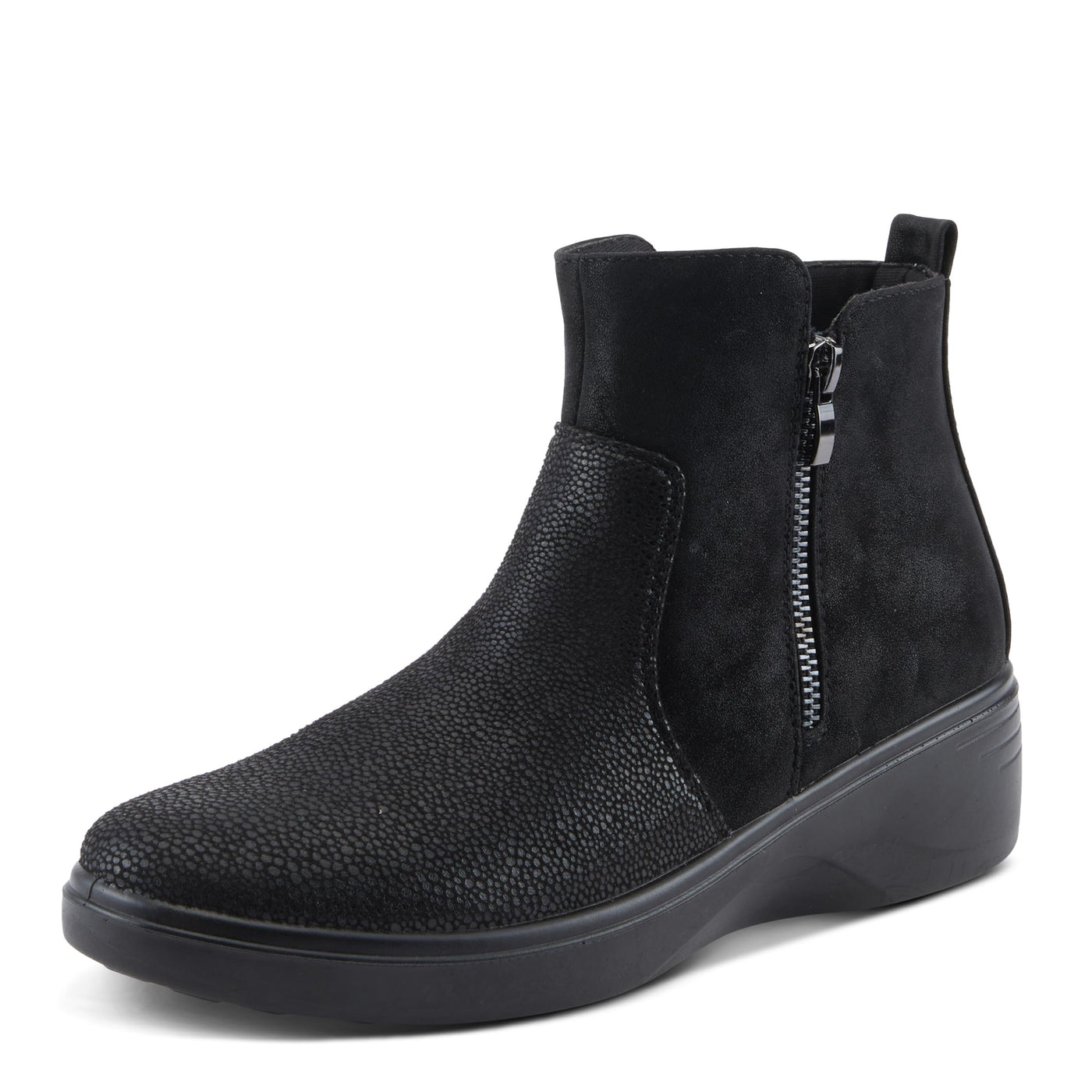 Flexus Women's YANCEY Wedge Booties with Embossed Pattern, Dual Zippers, and Comfortable Fit Black EU 39 / US 8.5
