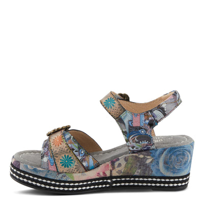 Spring Step L'Artiste Women's FLAVOUR Fashion Wrapped Wedged Sandals | Hand-Painted Leather Accents, Hook and Loop Closure Grey Multi EU 39 / US 8.5