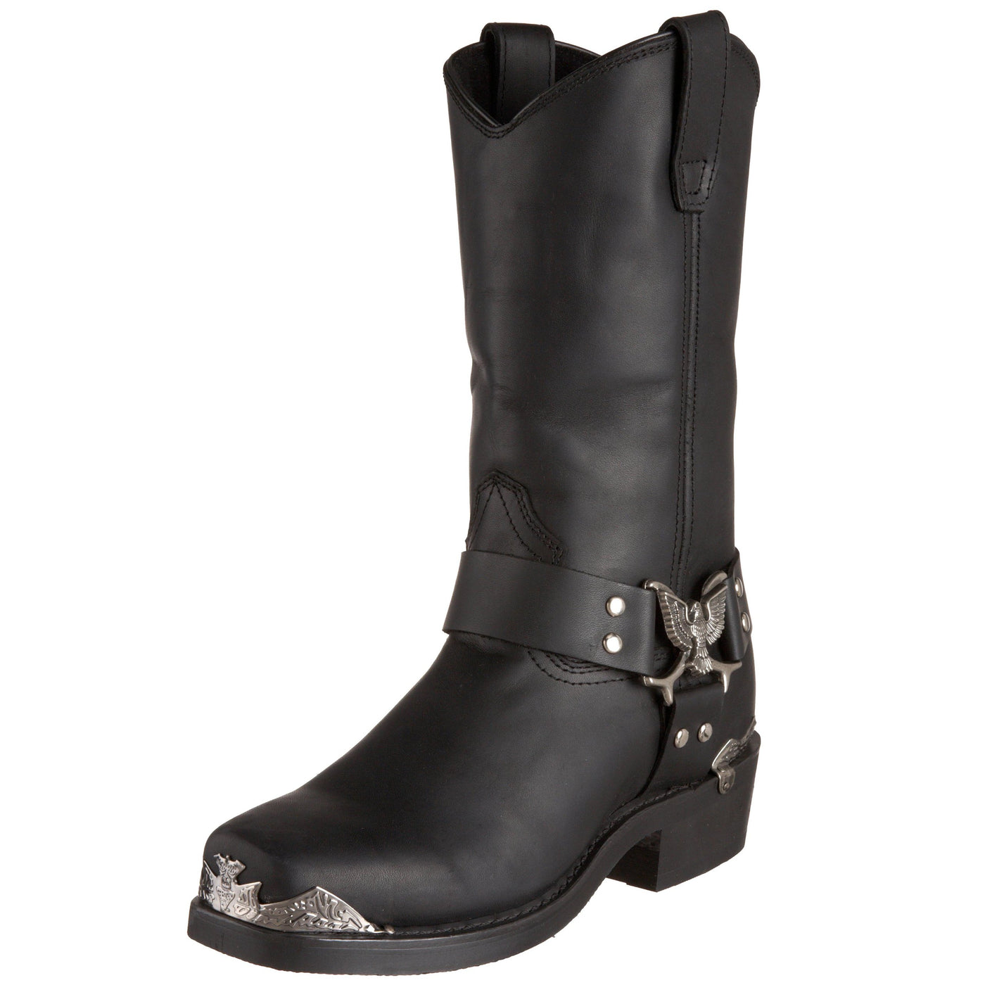 Dingo Mens Chopper Pull On Square Toe Motorcycle Casual Boots Mid Calf - Black - Size 10 2E_M