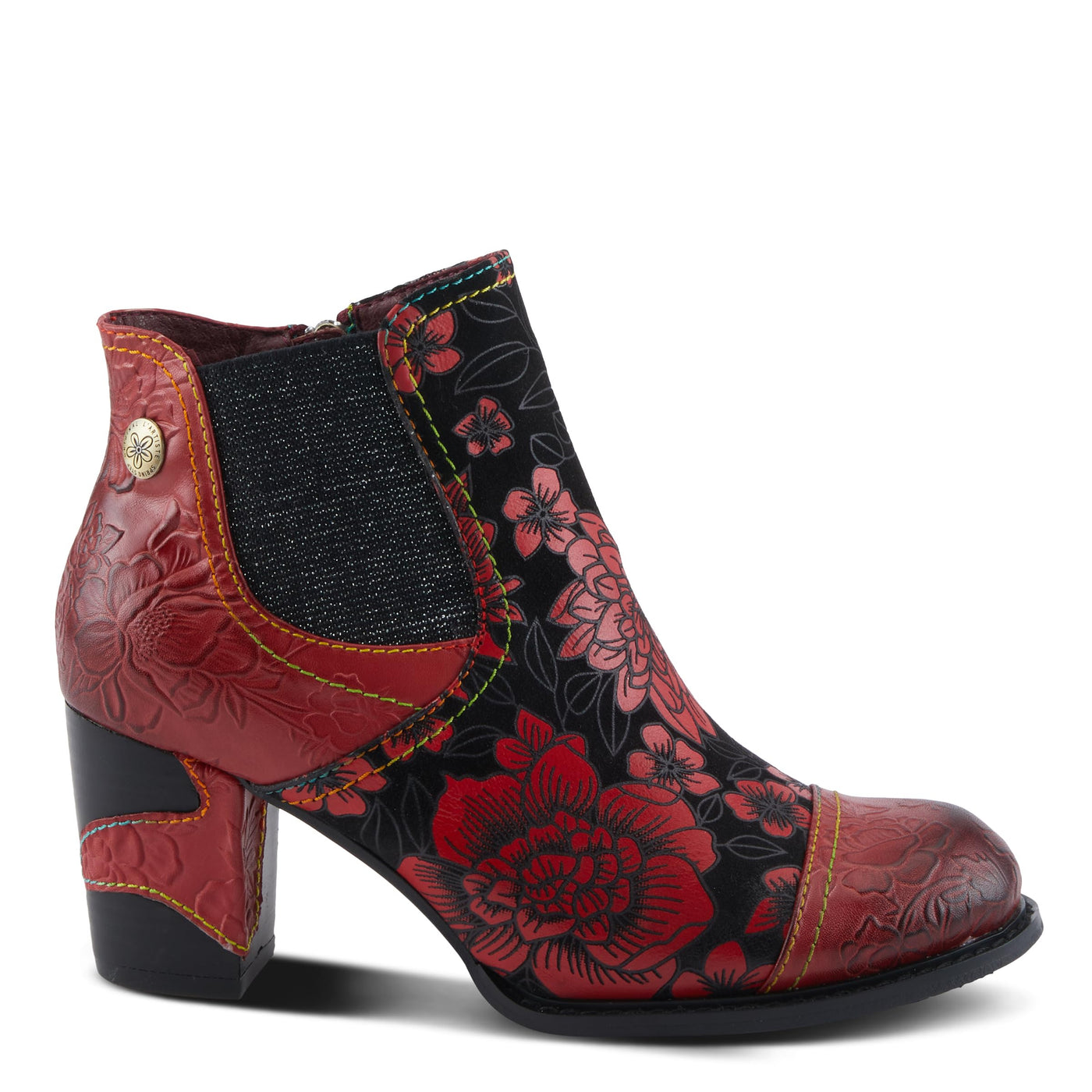 Spring Step L'Artiste Ceja Women's Embossed Floral Bootie - Cap Toe, Eye-Catching Ankle Boots with Unique Patterns Bordeaux Multi EU 35 / US 5