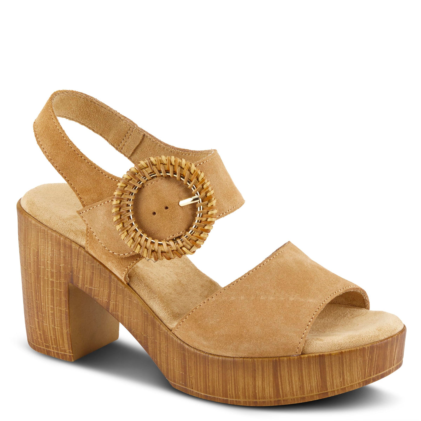 Spring Step Women's Gamona Ankle-Strap Heeled Sandal with Decorative Buckle - Cork Chunky High Heel White EU 36/5.5-6