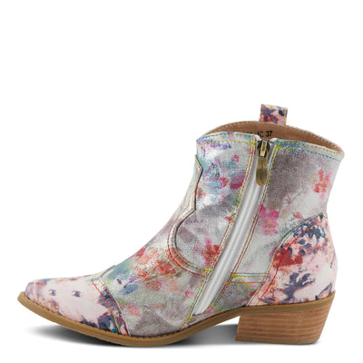 Spring Step L'Artiste Women's FLIRTINI Western Summer Boots - Metallic Leather, Pull Tabs, Low Stacked Heel Pink Multi EU 37 / US 6.5-7