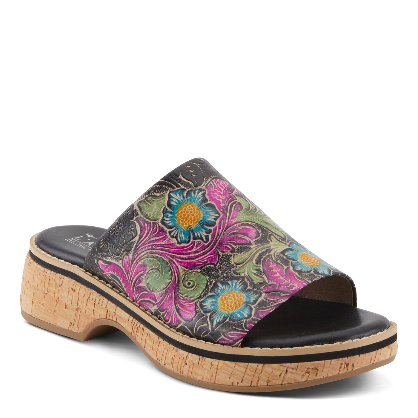 Spring Step L'Artiste Women's ALDINA Hand-Painted Leather Slides with Cushioned Comfort Black Multi EU 40 / US 9