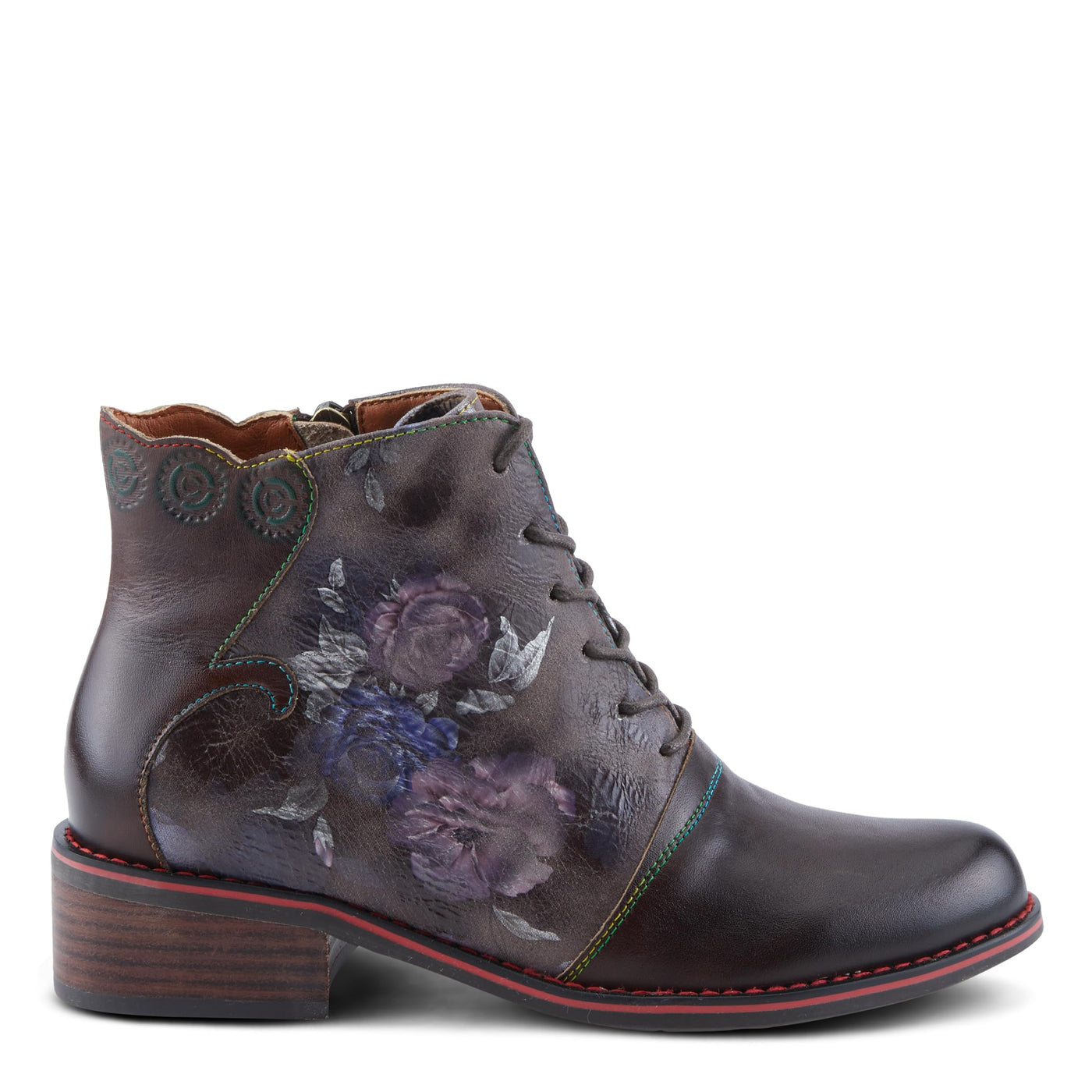 Spring Step L'Artiste Xenia Women's Lace-Up Oxford Bootie - Classic Menswear with Floral Print Shaft
