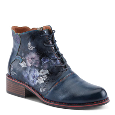 Spring Step L'Artiste Xenia Women's Lace-Up Oxford Bootie - Classic Menswear with Floral Print Shaft Navy Multi EU 38/ US 7.5-8