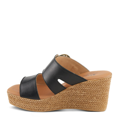 Spring Step MARES Women's Wedge Slip-On Sandals - Chic Buckle Detail, Dual Leather Straps, Comfortable Footbed, Platform for Added Height Black EU 40 / US 9