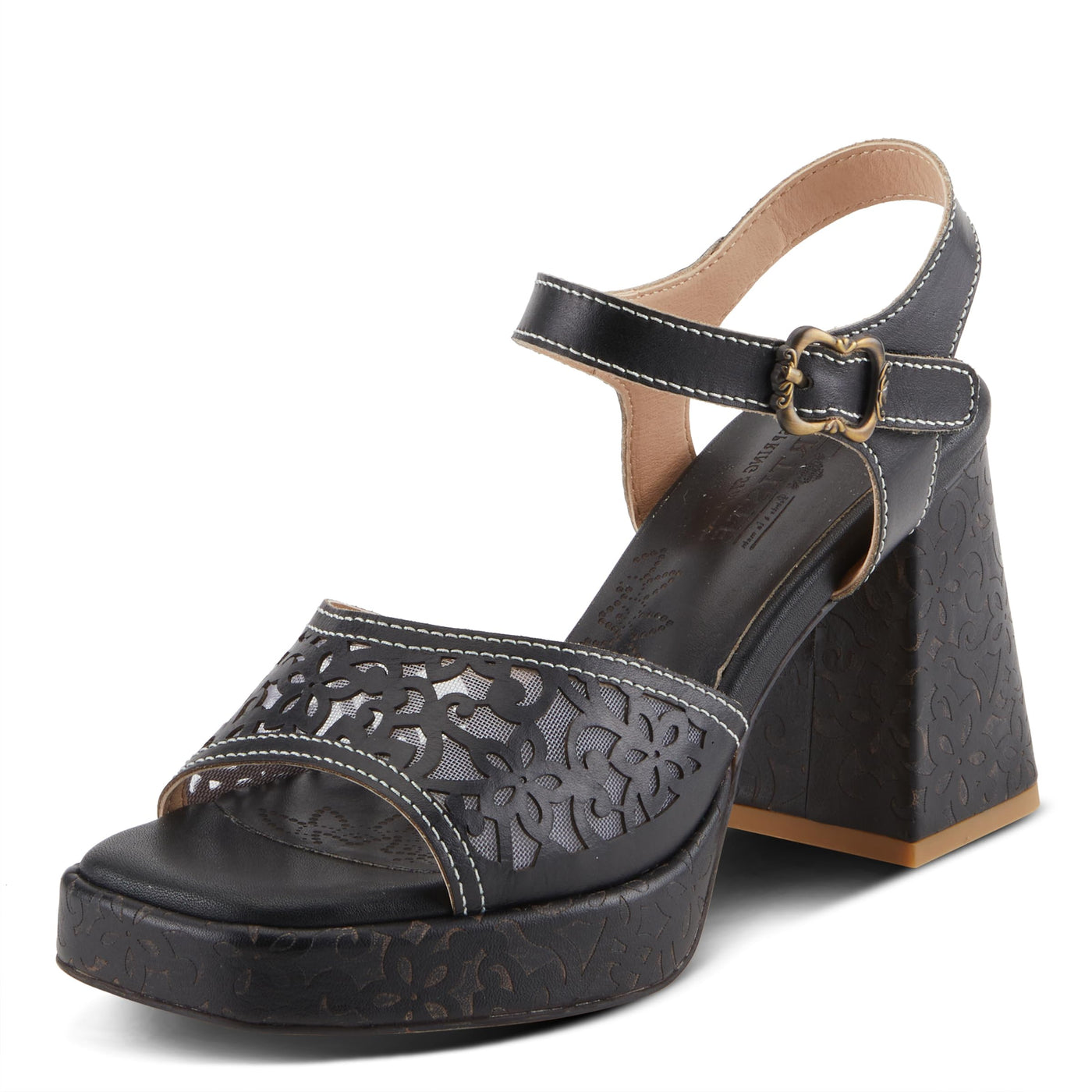 Spring Step L'Artiste Women's SAVYCHIC Platform Sandals - Open Toe, Leather and Mesh, Hook and Loop Closure Black EU 40 / US 9