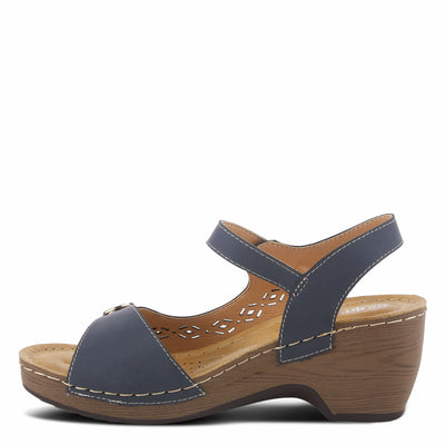 PATRIZIA Spring Step Shantay Wedge Sandals for Women - Ladies Sandals with Ankle Strap Buckle Closures - Womens Casuals Sandals for Outdoor - Navy EU 37 / US 6.5-7